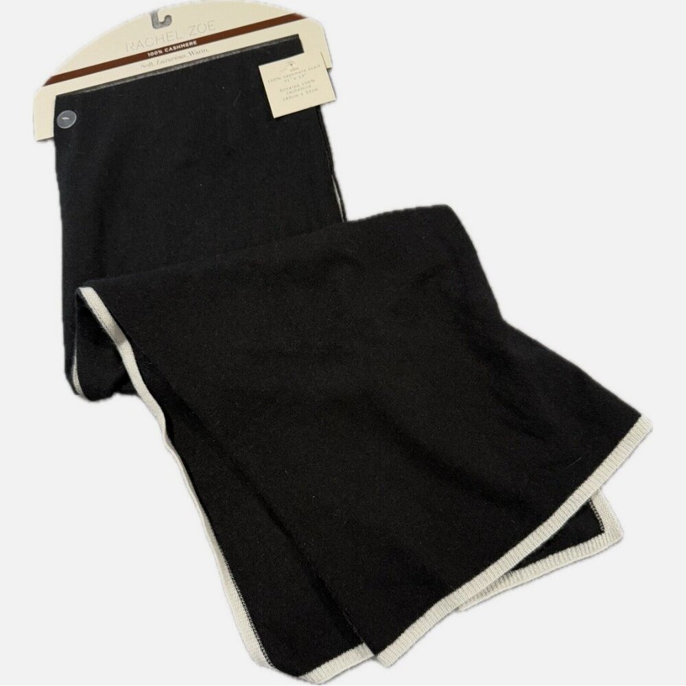 Rachel Zoe Cashmere Scarf Ivory Trim 71" x 13"